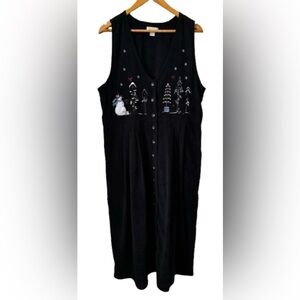 Y2K blk velvet midi jumper w holiday embroidery SZ L eclectic grandma ugly